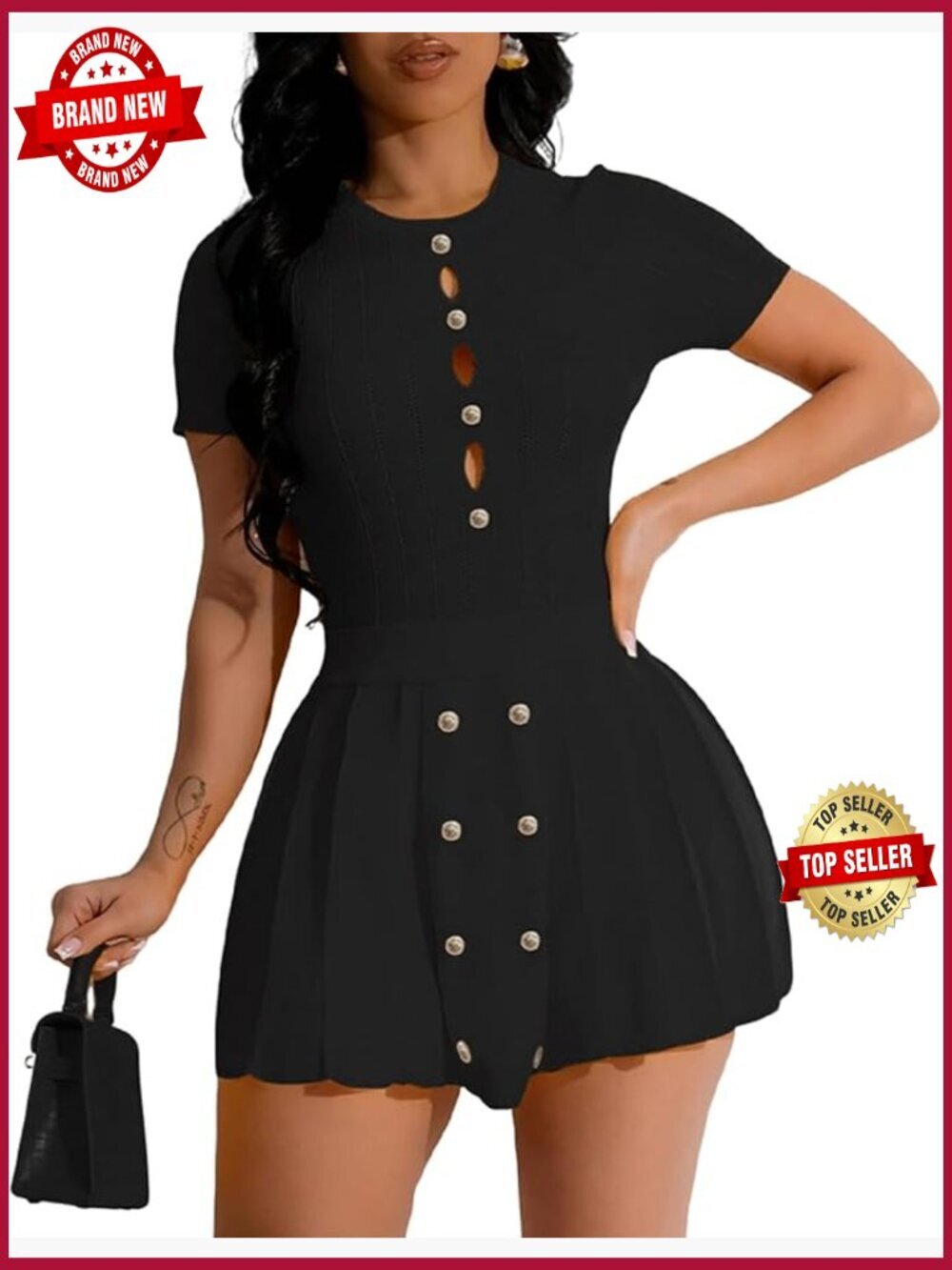 2 Piece Knit Crop Top & Pleated Mini Skirt Set Going Out Outfits